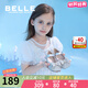 百麗（Belle）童鞋幼童學(xué)步寶寶鞋春秋款蝴蝶結(jié)公主鞋女童水晶鞋兒童單鞋小皮鞋 銀色 28 腳長17.1-17.6cm