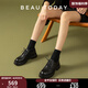 BEAUTODAY厚底德比鞋女鞋2025新款夏季黑色復(fù)古小皮鞋子女小個(gè)子增高單鞋女 經(jīng)典黑 39