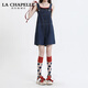 拉夏貝爾（La Chapelle）牛仔連體短褲女夏季2025新款小個(gè)子顯瘦網(wǎng)紅減齡背帶褲子 背帶五分褲 XS
