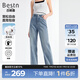 百斯盾新疆精梳棉牛仔褲女2025春秋新款輕盈輕彈力柔軟遮肉寬松直筒褲 深藍色-NE1H0006410 30 (2尺3)