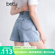 百圖betu女裝2025夏季新款牛仔短褲高腰時(shí)尚側(cè)開叉洗水褲子女2504T73 淺牛仔藍(lán) M