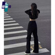 莜仙格vibe風百搭黑色直筒牛仔褲女新款韓版辣妹潮流時尚hiphop高街褲子 黑色 M 建議 95-105斤