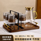 雅港中式耐熱玻璃杯套裝家用隔熱喝水茶杯客廳待客高顏值咖啡杯子 杯架+托盤+壺+矮款條紋6個(gè) 280ml