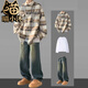 喵小沐加厚毛呢夾克男裝套裝外套秋冬季潮牌穿搭牛仔褲一整套小香風(fēng)保暖 3件套-外套卡其+牛仔褲藍+長(cháng)白T XL 【高品質(zhì)】