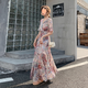 Radinka2025夏新款V領(lǐng)粉色碎花雪紡連衣裙顯瘦高腰長(cháng)裙超仙女氣質(zhì)連衣裙 2108-4花色 XL