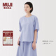無印良品（MUJI）女式 涼感 短袖罩衫t恤上衣打底衫女款內(nèi)搭25年夏季女裝 涼感物語 薩克森藍(lán)條紋 L (165/88A)