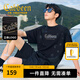 卡賓（CABBEEN）【高級印花】男裝夏季涼感冰絲短袖t恤新款立體LOGO上衣圓領(lǐng) 煤黑色01（寬松版型） L /175/50