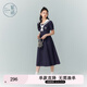 紫涵（ZIHAN）紫涵學院風連衣裙女夏季新款日系海軍領(lǐng)系帶收腰短袖中長裙子 藏青 S