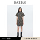 DAZZLE【上新】地素千鳥格短袖旗袍秋冬新中式牛仔邊拼接連衣裙女 黑色 02/S