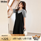 MsShe【天絲萊賽爾假兩件】大碼女裝2025夏季胖mm顯瘦拼接連衣裙 黑色現(xiàn)貨 2XL