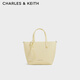 CHARLES&KEITH25夏季新品荔枝紋拉鏈?zhǔn)痔嵝笨嫱刑匕呦ΧY物CK2-30151511 Butter Yellow奶油黃色 M