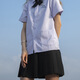 斤慕學(xué)院風(fēng)jk制服套裝泰國校服襯衫女學(xué)生短袖上衣學(xué)院風(fēng)百褶裙 淡紫色上衣+黑短裙45cm送十字結 M