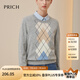PRICH【羊毛混紡】秋冬學(xué)院風(fēng)菱格微寬松羅紋圓領(lǐng)針織衫女毛衣 15灰色 M 165