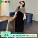 惟友大碼女裝連衣裙胖妹妹夏裝胖mm學(xué)院風(fēng)假兩件減齡氣質(zhì)裙子 咖拼黑 2XL 【尺碼偏大】 建議150-170斤