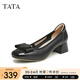 他她（TATA）氣質(zhì)淺口單鞋女法式粗跟晚風(fēng)小皮鞋春季新款X8MA3AQ4 黑色 37