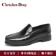 克雷斯丹尼（Chrisdien Deny）男鞋胎小牛皮商務(wù)休閑皮鞋套腳通勤一腳蹬皮鞋樂福鞋七夕禮物 黑色GKFN901N1J 42 (260mm)