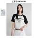 太平鳥女裝T恤短袖夏季插肩袖美式復(fù)古小狗圖案上衣 黑色 L