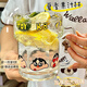 致巧新款蠟筆小新印花玻璃杯ins美樂蒂曲曲把手杯卡通水杯果汁咖啡杯 1蠟筆小新曲曲杯【超大號(hào) 500ml