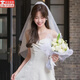 嵐束頭紗新娘主婚紗結(jié)婚領(lǐng)證求婚訂婚超仙高級(jí)感蓬蓬頭飾影樓拍照道具 素紗珍珠頭紗70cm【發(fā)梳款】