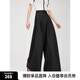 ELLE格雷系高腰寬松顯瘦西裝褲女2025夏季新款顯瘦垂墜感闊腿褲 黑色 M