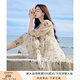 香影（xiangying）碎花連衣裙女2025年夏季新款系帶木耳邊仙氣海邊飄逸寬松裙子 米色 L