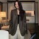 RHUDE FOG品牌女裝復(fù)古西裝外套女2025春秋新款韓版休閑通勤顯瘦氣質(zhì)高級感 深咖色 M