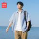名創(chuàng  )優(yōu)品（MINISO）夏季新款短袖襯衫男涼感速干吸濕時(shí)尚韓版寬松休閑襯衣 淺藍 2XL