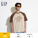Gap男女裝夏季撞色插肩袖logo圓領(lǐng)短袖T恤寬松上衣463174 卡其色 3XL (185/108A)亞洲尺碼
