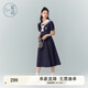 紫涵（ZIHAN）紫涵學(xué)院風(fēng)連衣裙女夏季新款日系海軍領(lǐng)系帶收腰短袖中長(zhǎng)裙子 藏青 XL