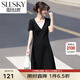 熙世界sllsky休閑運動連帽連衣裙女夏季2025新款假兩件短袖赫本小黑裙 黑撞白 2XL