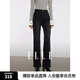 ELLE黑色高腰顯瘦微喇叭牛仔褲女2024冬季新款小個(gè)子復(fù)古小眾褲子 牛仔黑 XL