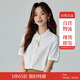 茵曼田園文藝?yán)C花短袖白襯衫女夏季氣質(zhì)百搭娃娃領(lǐng)襯衣上衣 月牙白 M