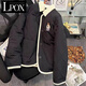 LPOX韓版ins小熊刺繡棉服女外套秋冬季2025短款學(xué)生菱格棉衣 黑色 M