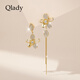 Qlady適合夏天的不對稱花朵流蘇耳飾女夏銀耳環(huán)2025新款高級感輕奢耳墜 金色