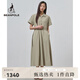 beanpole【度假連衣裙】濱波  春夏女士化纖翻領短袖抽繩收腰連衣裙 米色 L 170/92A