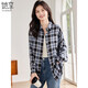 她享長(cháng)袖襯衫女復古格子襯衣慵懶風(fēng)百搭開(kāi)衫寬松薄款外套T143C2032