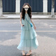 女童連衣裙2025新款女大童夏季超好看裙子兒童夏裝波西米亞吊帶裙 天藍(lán)色 160