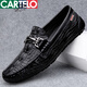 卡帝樂鱷魚（CARTELO）新款男鞋鱷魚皮樂福鞋真皮百搭皮鞋四季高端休閑豆豆鞋男一腳蹬 黑色8877 41
