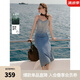 ELLE摩登漸變牛仔吊帶連衣裙女2025夏季新款萊賽爾天絲小眾長裙 牛仔藍(lán) M