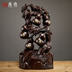 梵若曼根雕擺件天然樹(shù)根大黑檀木雕刻年年有魚(yú)荷花家居客廳玄關(guān)裝飾擺件 黑檀精雕五福臨門(mén)[高40cm]