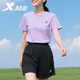 特步運動(dòng)套裝女夏季寬松跑步健身運動(dòng)服冰絲速干薄款短袖短褲兩件套女 淺云紫/寬松休閑-拉鏈口袋 M /165