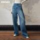 KEIGAN開(kāi)間 歐洲進(jìn)口高支棉雙翻褶 高腰顯瘦闊腿牛仔褲女褲秋季 經(jīng)典霜藍(嬌小版) XS 32