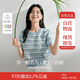 茵曼百搭輕薄通勤風女裝條紋針織短袖t恤夏季顯瘦套頭上衣 藍色 L