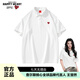 查爾斯桃心夏季基礎(chǔ)翻領(lǐng)愛心刺繡寬松休閑情侶百搭短袖polo衫 米白 L 