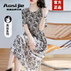 奧絲婕（Aosijie）高端品牌100%真絲連衣裙女2025夏季新款優(yōu)雅減齡顯瘦桑蠶絲碎花裙 米杏【100%桑蠶絲】 L (106-120斤)