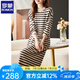 羅蒙（ROMON）針織連衣裙女2024時(shí)尚新款洋氣簡(jiǎn)約條紋秋冬內(nèi)搭配中長(zhǎng)款毛衣裙 米色條紋 M 90-102斤