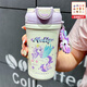 納登高顏值保溫杯女生辦公家用不銹鋼咖啡杯學(xué)生專(zhuān)用便攜可愛(ài)吸管水杯 紫色450ml+3D貼5枚