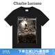 Charlie Luciano人物稻草印花短袖夏季新款情侶男女同款潮流潮牌國潮CL上衣T恤男 黑色 M 170
