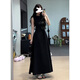 GARNUO法式氣質(zhì)高級感赫本風(fēng)黑色連衣裙子女夏季小個(gè)子無(wú)袖背心收腰長(cháng)裙 黑色【無(wú)袖長(cháng)款】 S 【80-100斤】