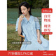 茵曼（INMAN）田園風(fēng)Polo領(lǐng)連衣裙女裝2025夏季新品泡泡袖裙子 淺水藍(lán)-新  XL